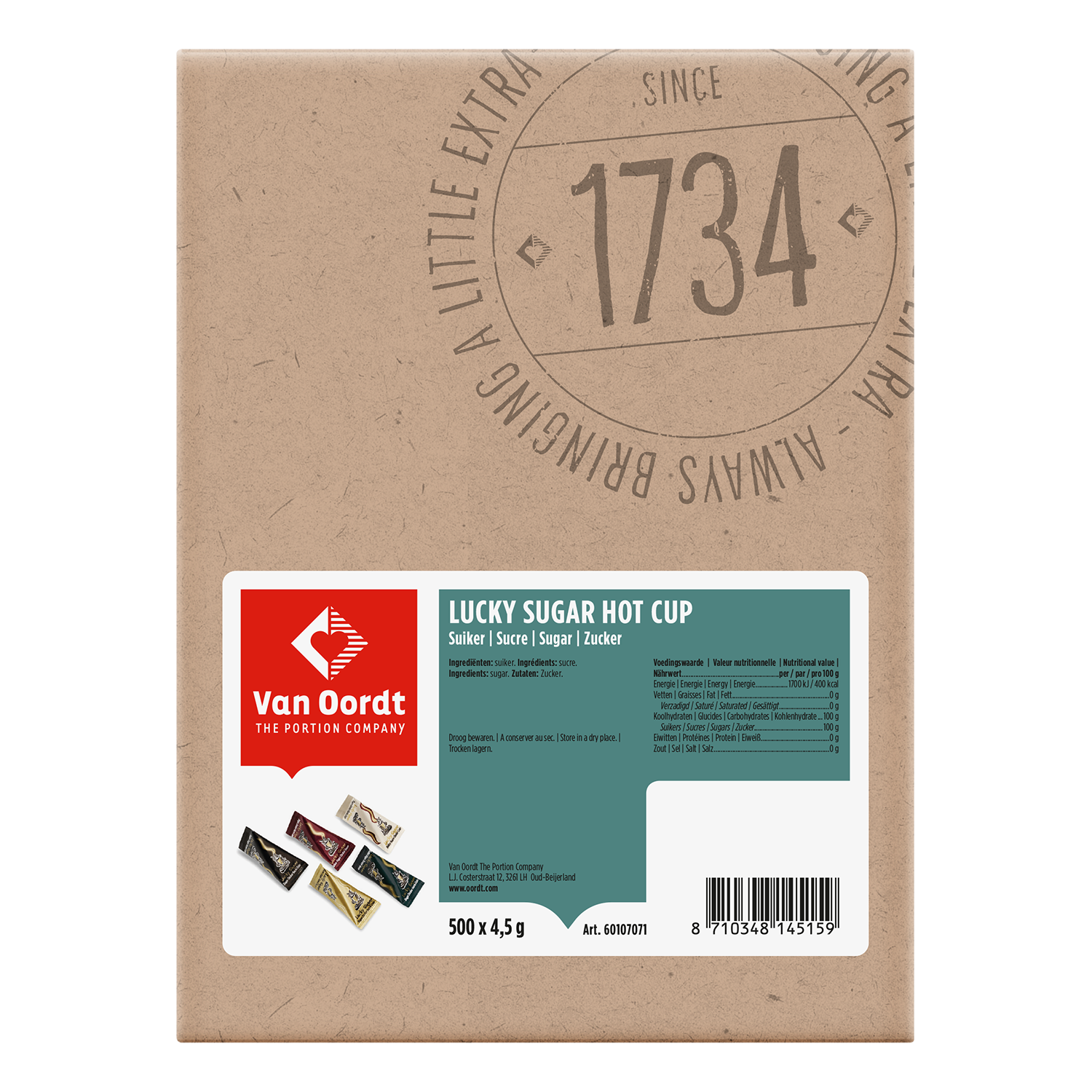 Lucky Sugar Hot Cup Sugar Triangle 4,5g | Van Oordt The Portion